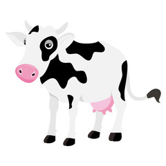 White cow cartoon character, vector illustration