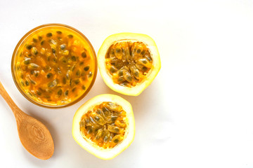 Passion fruit on a white background.