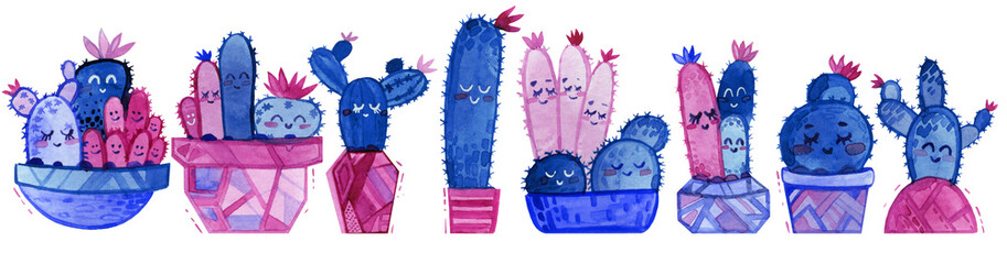 Set of high quality hand painted watercolor elements in classic blue colors(Panton 2020)with succulent plants,cactus.Perfect for your project,wedding,greeting card,photos,blogs,pattern and more