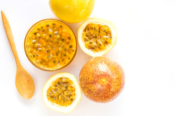 Passion fruit on a white background.