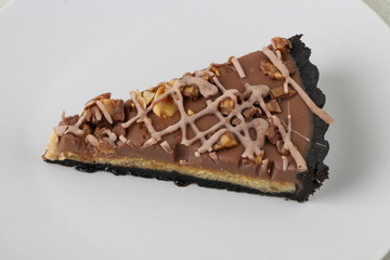  cheesecake with chocolate and nuts -  cheese cake isolated on a white texture background 