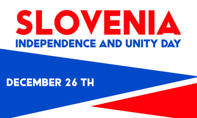 Republic of Slovenia Independence and Union Day 26. December 26. Patriotic elements. Poster, card, banner and background design. 