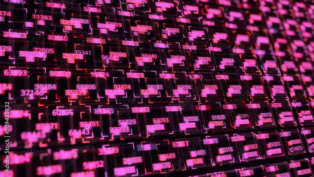 Aufkleber close up of bright pink programming code rows changing and moving on digital screen, seamless loop. 