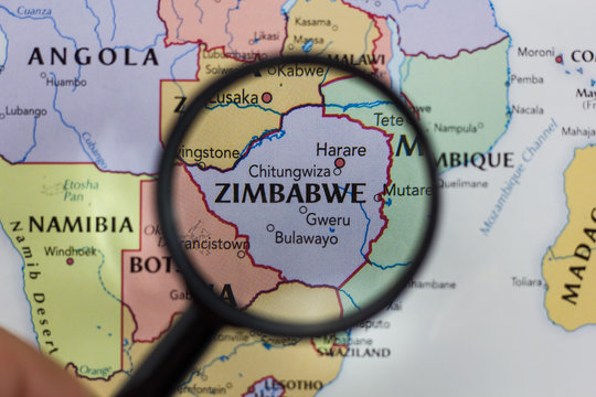 Zimbabwe on the map of the world.