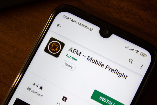 Ivanovsk, Russia - July 07, 2019: AEM - Mobile Prelight app on the display of smartphone or tablet.