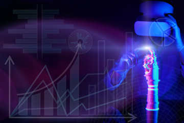 Engineer creates a robotic arm. Concept of cyber communication and robotic.