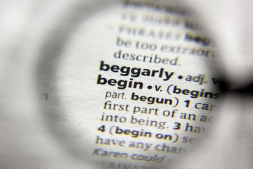 The word or phrase Begin in a dictionary.
