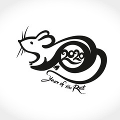 Year of the Rat 2020. Rat 2020. Imitation of painting with brush. New Year on the Chinese calendar.