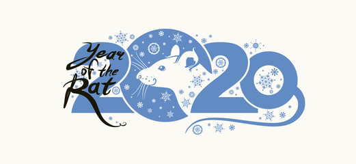 Beautiful New Year card with the symbol of 2020 Rat. Chinese New Year template for 2020 Metal Rat. Vector element for New Year's design. 