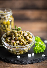 Fresh caper in the glass bowl