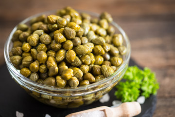 Fresh caper in the glass bowl