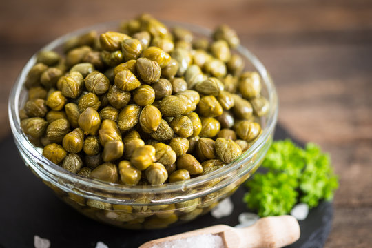 Fresh Caper In The Glass Bowl