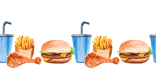 horizontal seamless background from a set of fast food with place for text