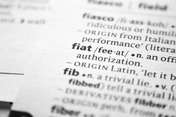 Word or phrase Fiat in a dictionary.