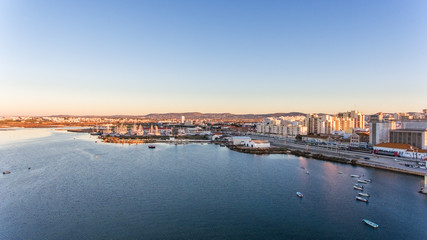 Morning sunrise over the tourist city of Faro, Portugal, Algarve.