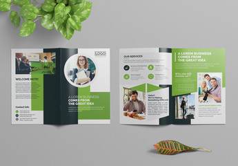 Bifold Business Brochure Layout with Green Accents