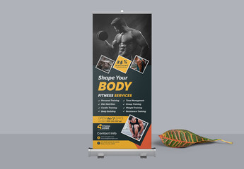 Dark Gray Roll-Up Banner Layout with Orange Accents