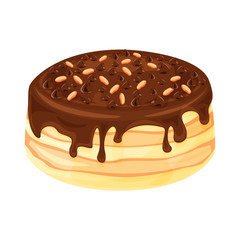 Chocolate peanuts cake isolated illustration, vector cartoon design.