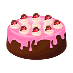 Strawberry chocolate cake isolated illustration, vector cartoon design.