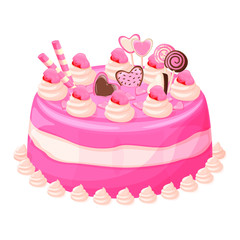 Valentine's day cake isolated illustration, vector cartoon design.