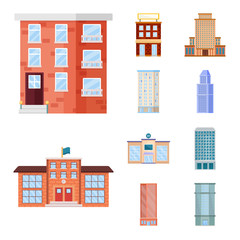 Vector illustration of facade and building sign. Set of facade and exterior stock vector illustration.