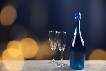 Blue champagne with glasses