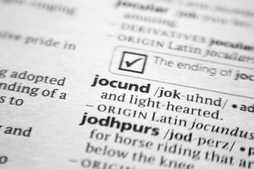 Fototapeta premium Word or phrase Jocund in a dictionary.