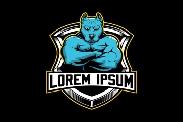 pitbull with male muscle body cartoon character logo vector template