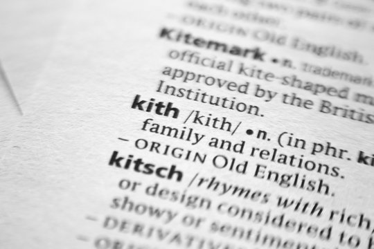 Word or phrase Kith in a dictionary.