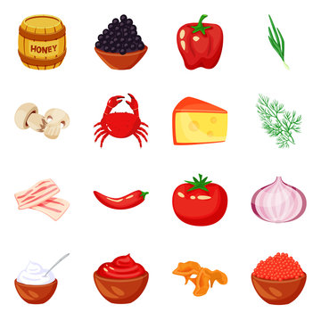 Vector design of food and flavors sign. Set of food and ingredient stock symbol for web.