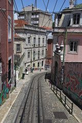 Fototapeta na wymiar Die Standseilbahn von Lissabon