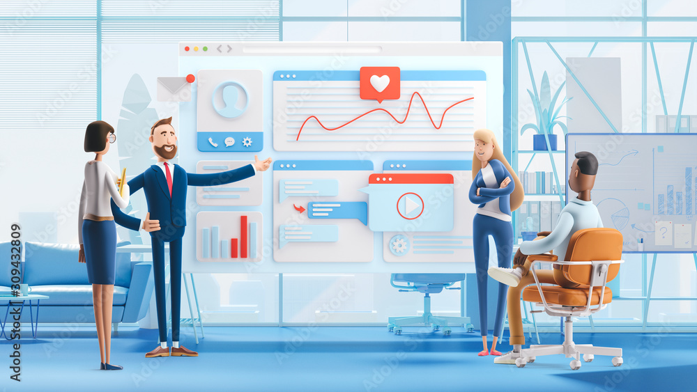 Wall mural web develop and web design team . 3d illustration. cartoon characters. business teamwork concept.