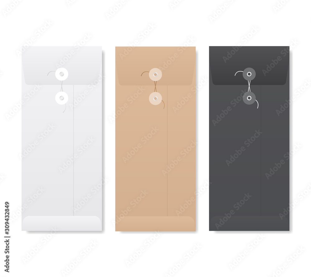 Poster set of blank realistic envelopes mockup. envelopes vector with soft shadows isolated on white backgr