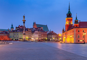 Warsaw. Castle Square at dawn.