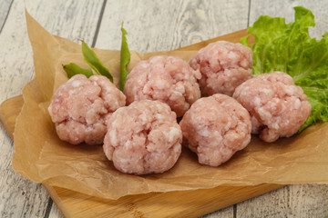 Homemade raw pork minced meatball for cooking