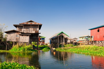 Myanmar.  Landscape. Inle lake. Village