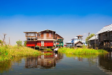Fototapeta na wymiar Myanmar. Landscape. Inle lake. Village