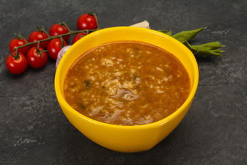 Caucasian Kharcho soup with beef meat