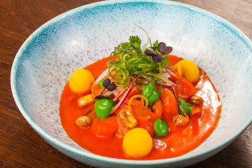 Gazpacho tomato soup with herbs