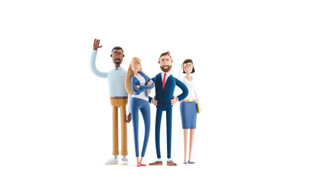 A working team of professionals. 3d illustration.  Cartoon characters. Business teamwork concept. 
