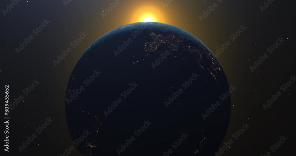 Canvas Prints earth planet rotating day and night sunrise space eclipse animation 3d