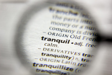 The word or phrase Tranquil in a dictionary.