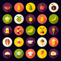 food, sweets and drinks flat design icons set 