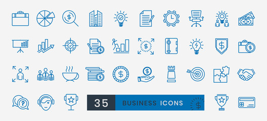 Business team work icon. with collection of finance web symbols with minimal thin line art style. - Teamwork