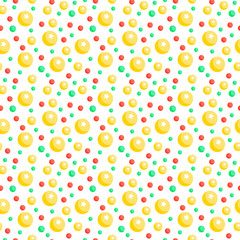 Seamless pattern of red, yellow, green balls on white background