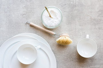 Crockery and cleaning brush