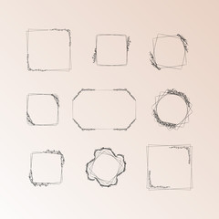 Floral doodle frames set. Hand drawn graphic isolated vector illustration.