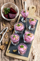 verrine de betteraves et noix