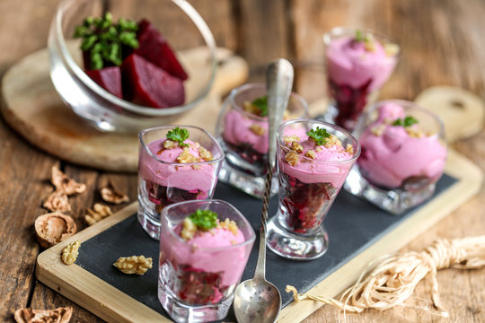 verrine de betteraves et noix