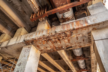 Destroyed beams on the reconstruction of the bridge